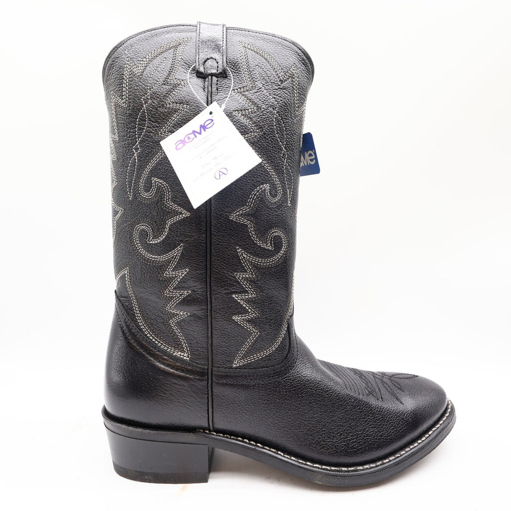 Acme Vintage Western Boots Mens 10.5 D Black Leather NWT AC205 Cowboy Deadstock - take2supply