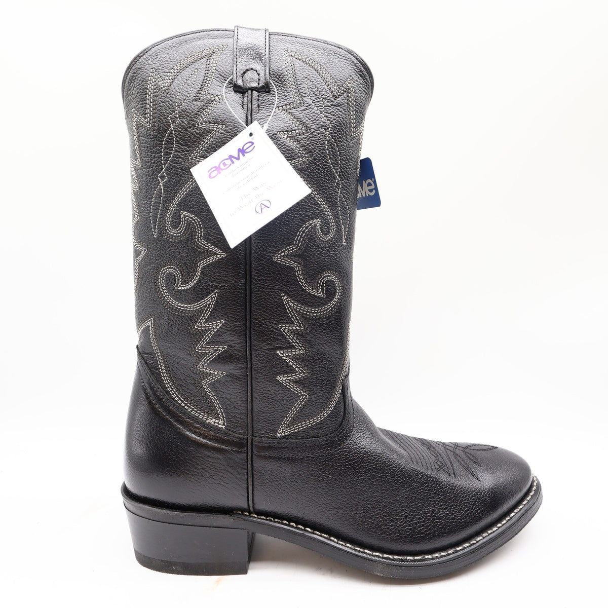 Acme Vintage Western Boots Mens 10.5 D Black Leather NWT AC205 Cowboy Deadstock - take2supply