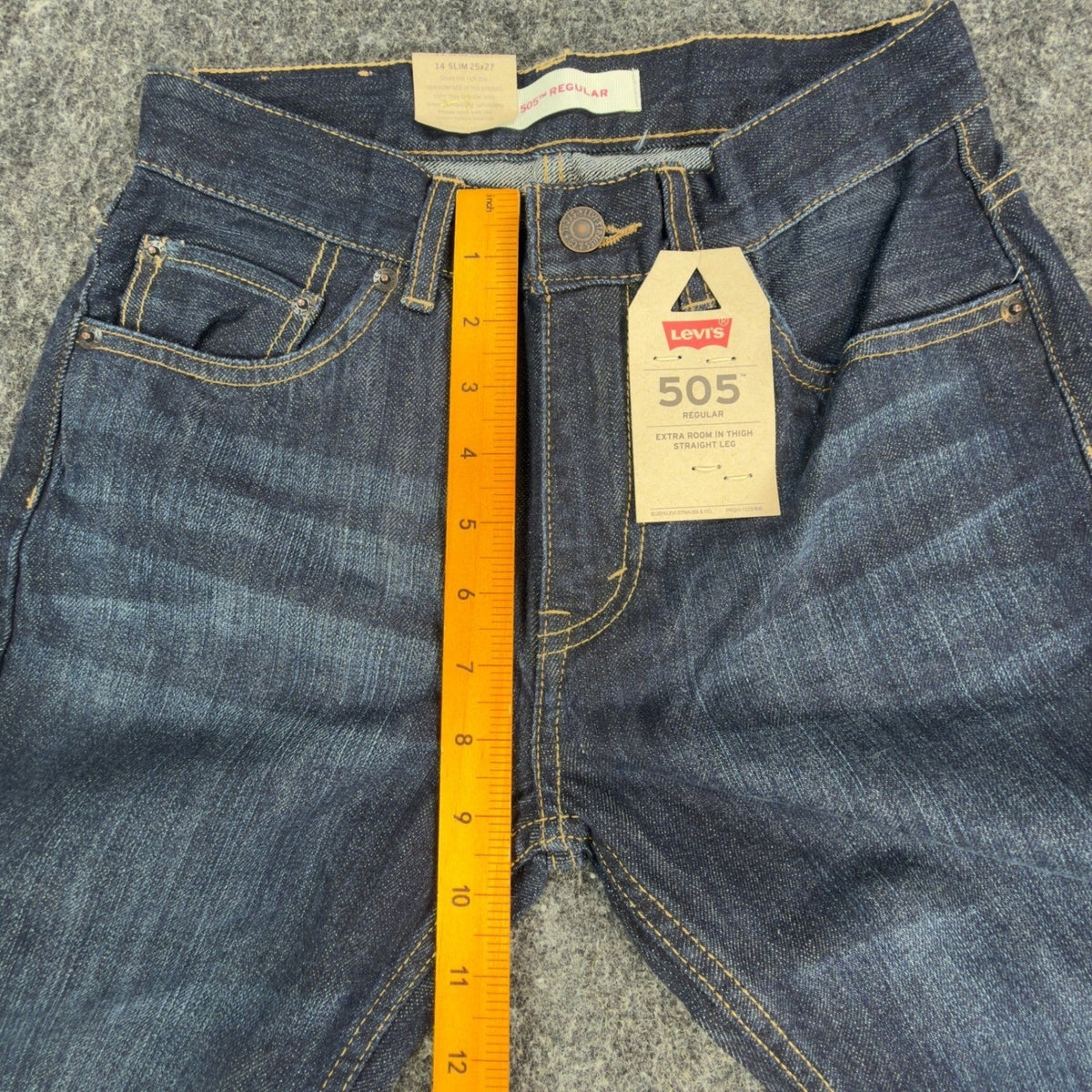 Levi's 505 Regular Fit Jeans Boys 14 Slim 25x27 Dark Wash Straight Leg Denim - take2supply