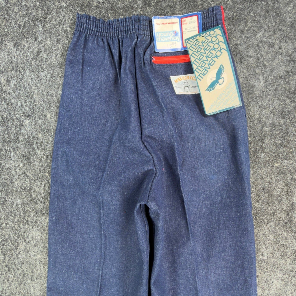 Young Maverick Vintage 80s Jeans Girls 10 Blue Cotton Red Piping NWT NOS USA - take2supply