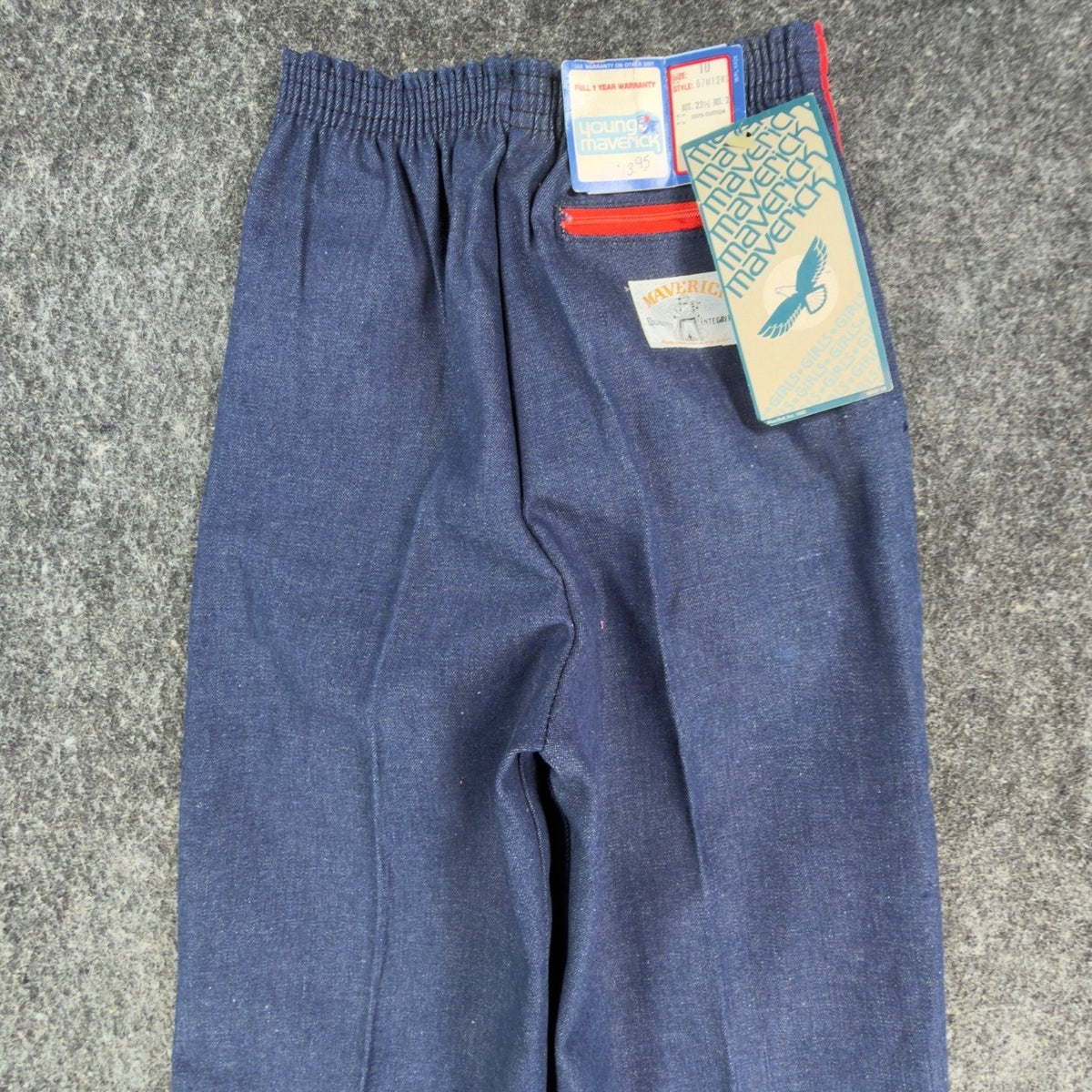 Young Maverick Vintage 80s Jeans Girls 10 Blue Cotton Red Piping NWT NOS USA - take2supply