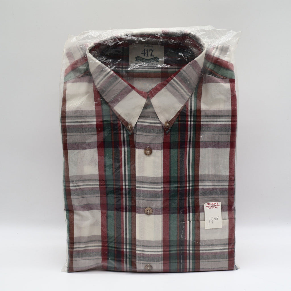 417 Van Heusen Shirt Mens Medium Plaid Button Down Cotton Blend New Packaged - take2supply