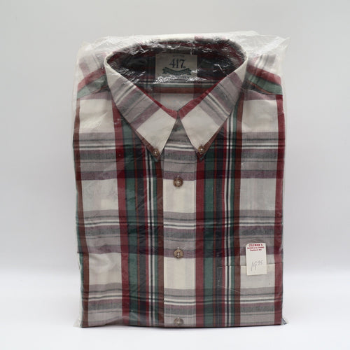 417 Van Heusen Shirt Mens Medium Plaid Button Down Cotton Blend New Packaged - take2supply
