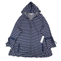 Erin London Womens L Navy White Striped Zip Hoodie Bell Sleeve Pockets NWT - take2supply
