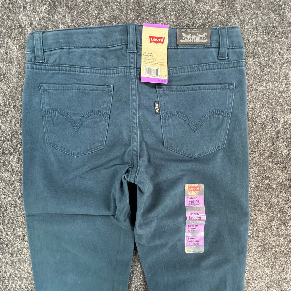 Levi's Vintage 80s Sateen Legging Girls 12 Reg Teal Cotton Slim Stretch NOS - take2supply