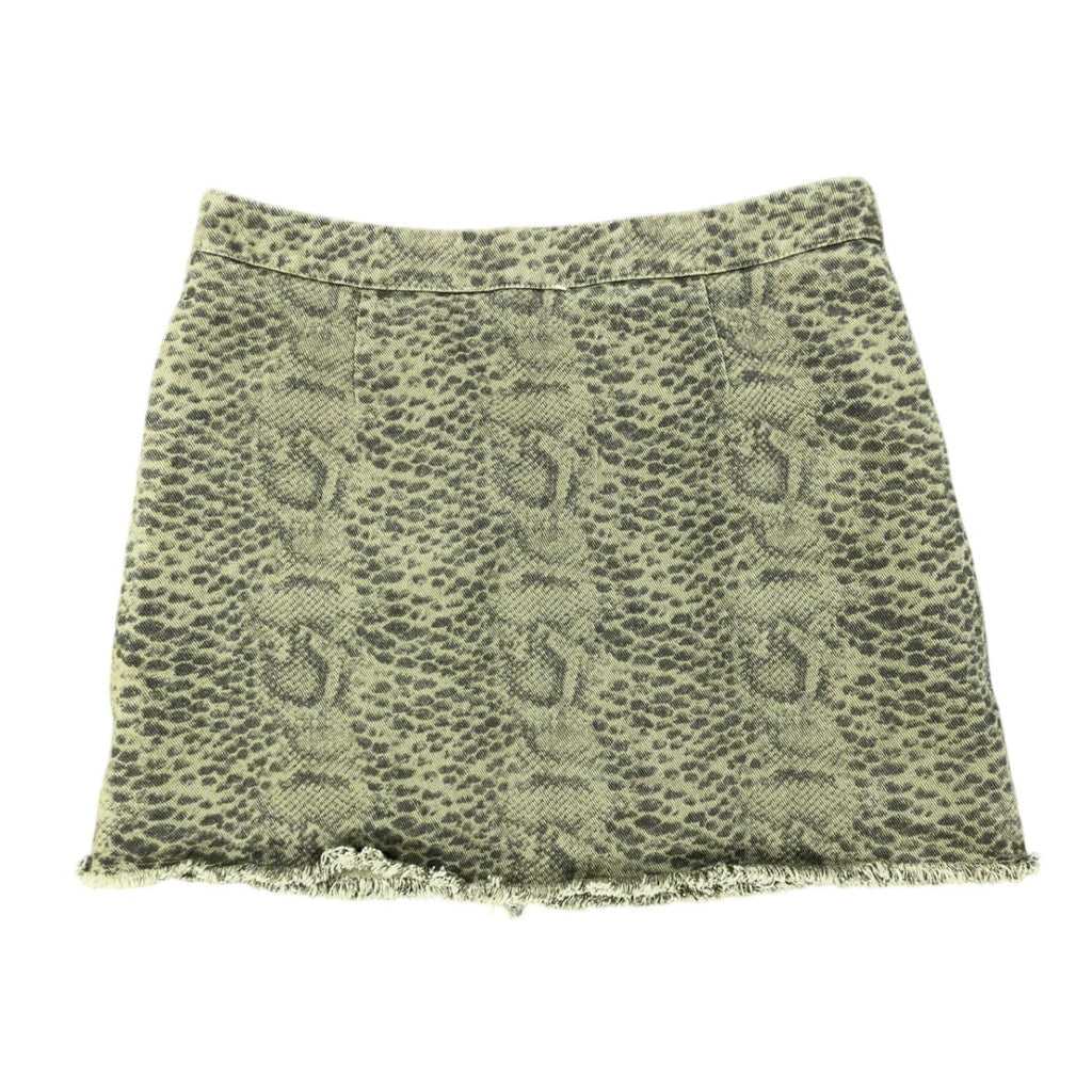 She + Sky Snake Print Mini Skirt Womens Medium Green Cotton Distressed NWT - take2supply