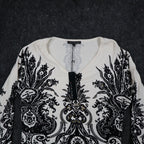 Pierri New York V-Neck Sweater Womens Size M Black White Embellished Baroque - take2supply