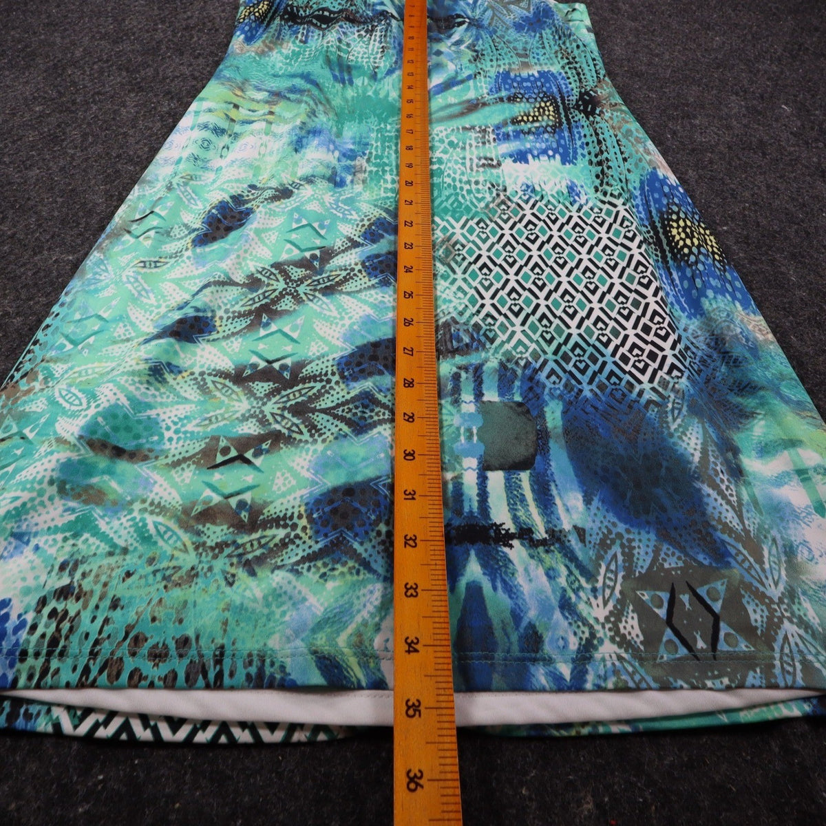 Dusak Designs Halter Dress Medium Teal Blue Abstract Print Keyhole Sheath Canada - take2supply