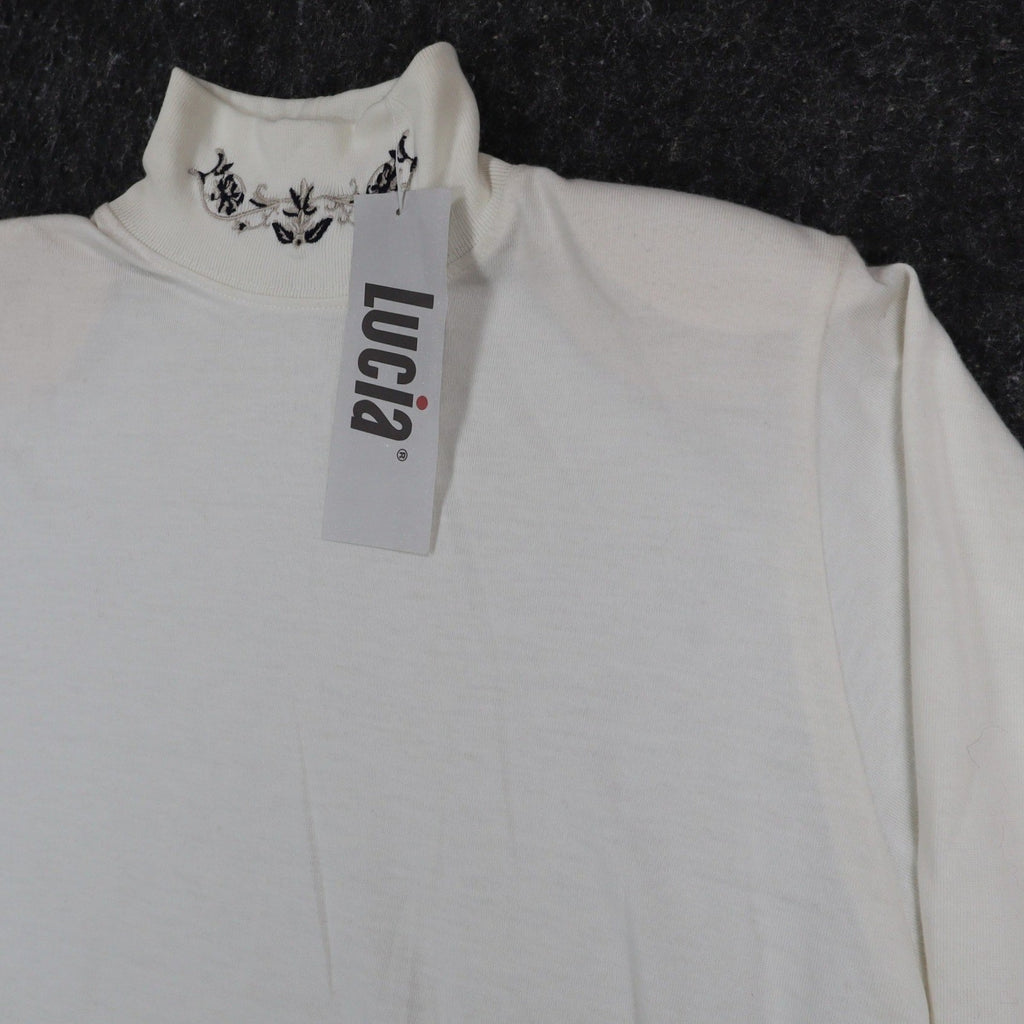 Lucia Mock Neck Top Womens Small Vintage 90s Ivory Embroidered Deadstock NWT - take2supply