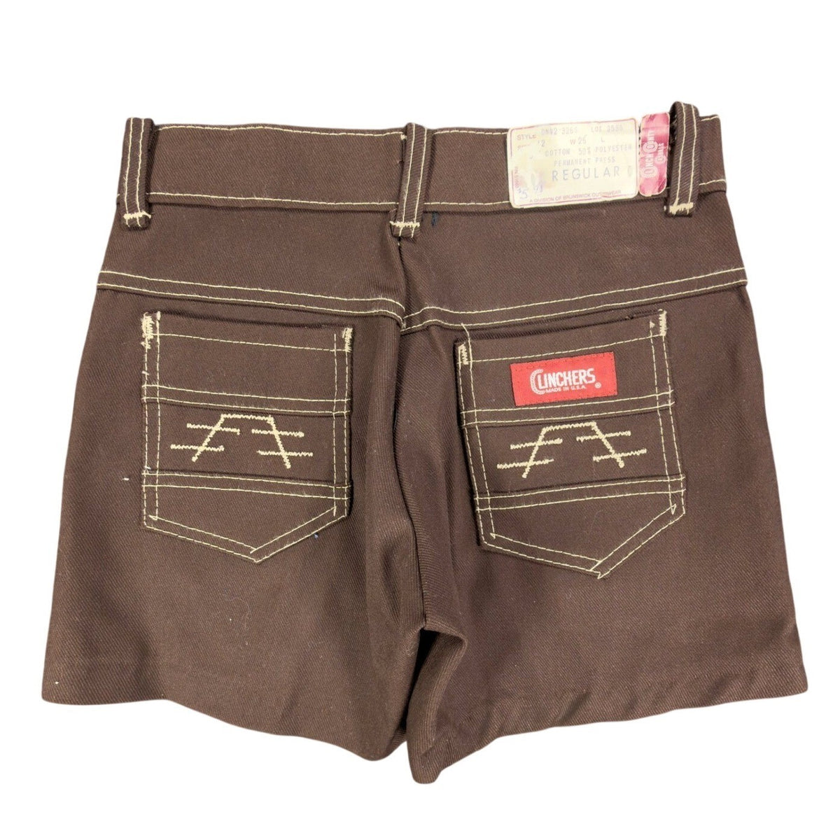 Linchers Vintage 70s Twill Shorts Mens W26 Brown Cotton Blend NWT Deadstock - take2supply