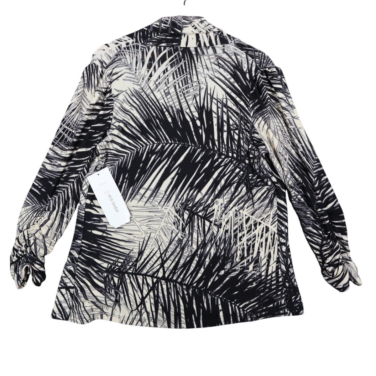 Erin London Cardigan Small Black Cream Palm Leaf Ruched Sleeve Open Front NWT - take2supply