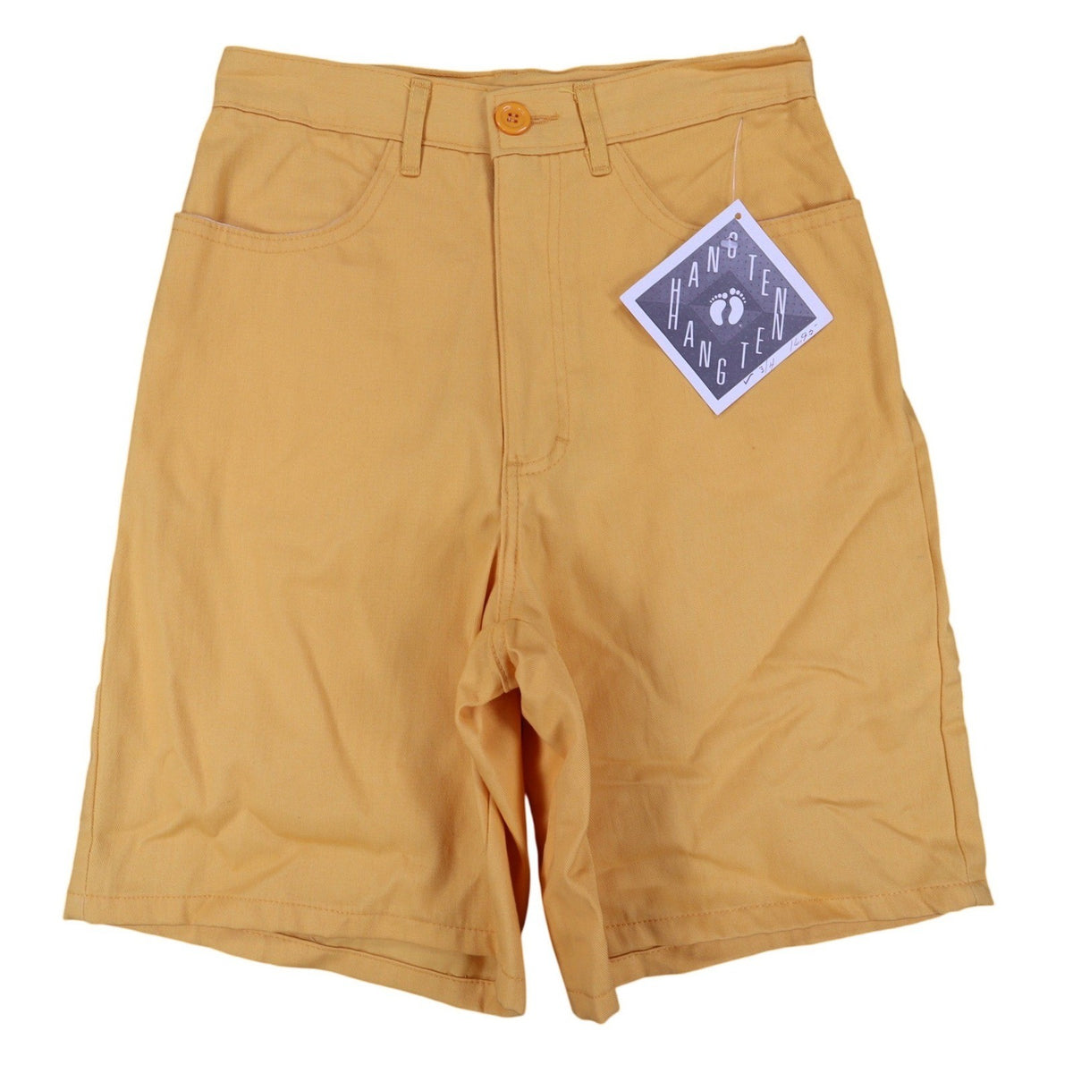 Hang Ten Shorts Womens 3/4 Vintage 90s Yellow Cotton High Rise Made in USA NOS - take2supply