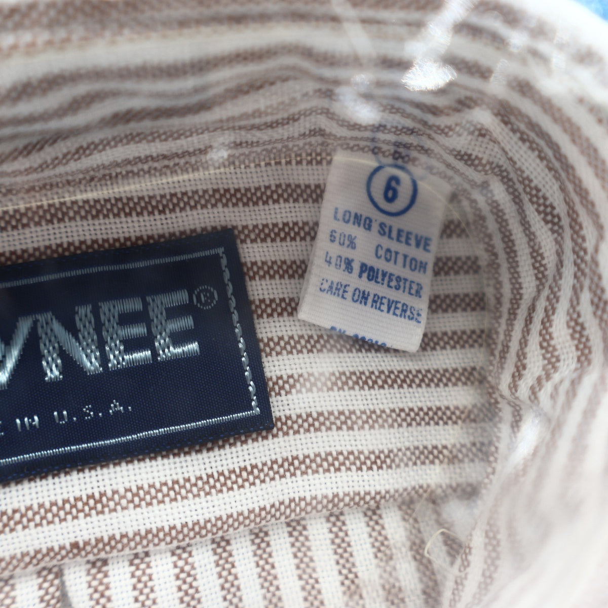 Kaynee Shirt Boys 6 Brown White Stripe Long Sleeve Button Down Cotton Blend USA - take2supply