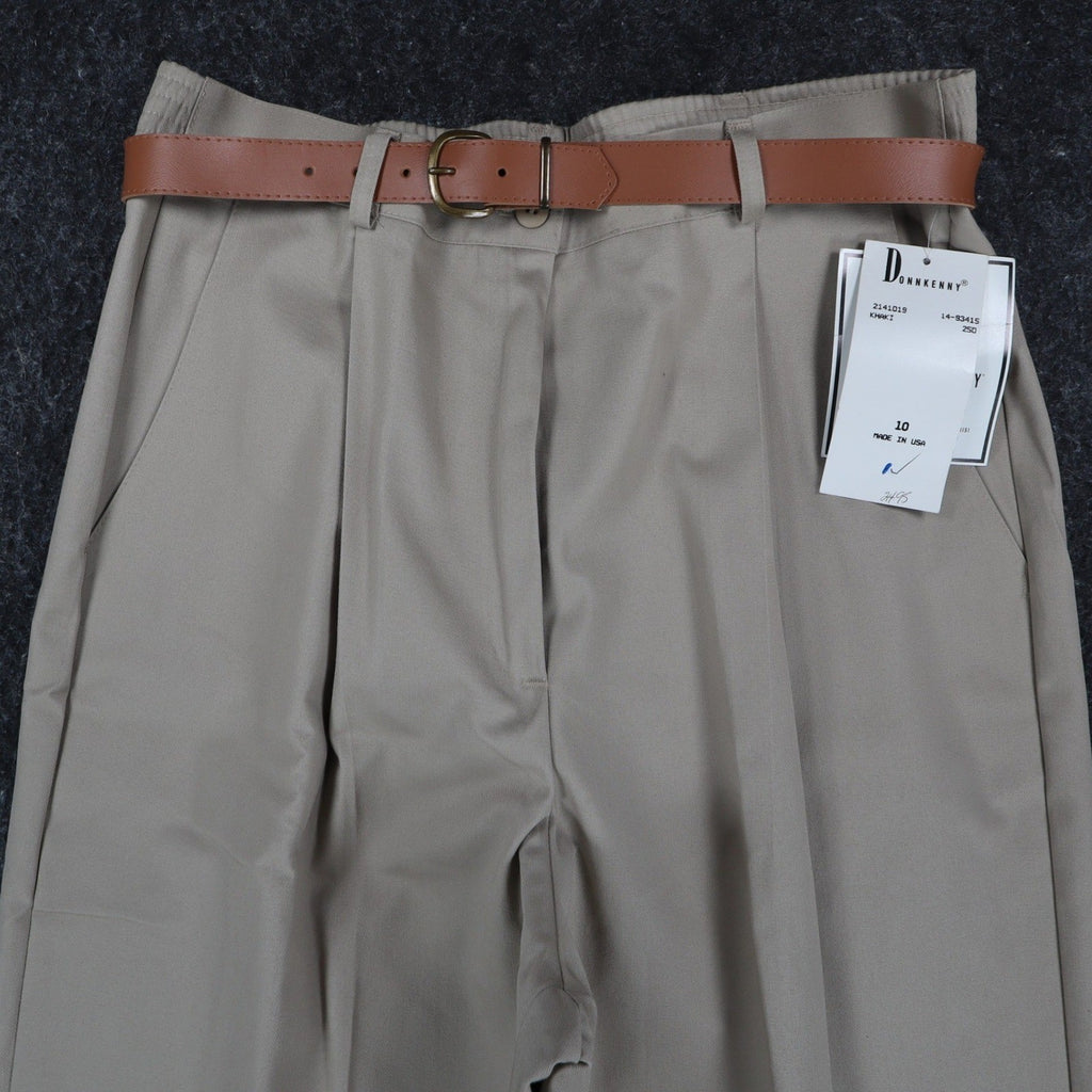 Donnkenny Pleated Trousers Womens 10 Vintage 90s Khaki Cotton Belted Chinos USA - take2supply
