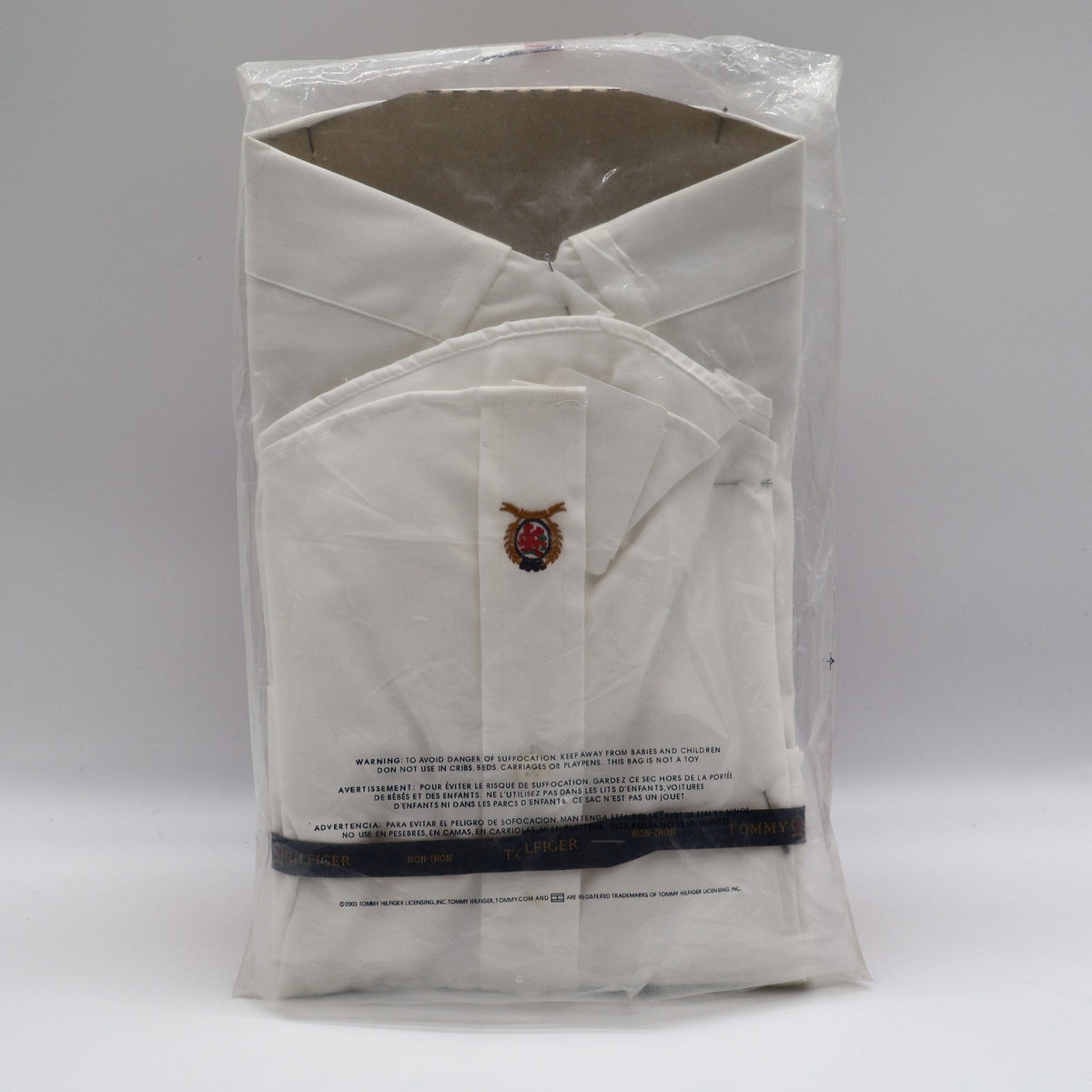 Tommy Hilfiger Shirt Boys 6 White Non Iron Cotton Long Sleeve Crest Cuff NWT - take2supply