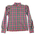 Fancy Free Plaid Blouse Womens 9 Vintage 80s Red Green Puff Shoulder Mock Neck - take2supply