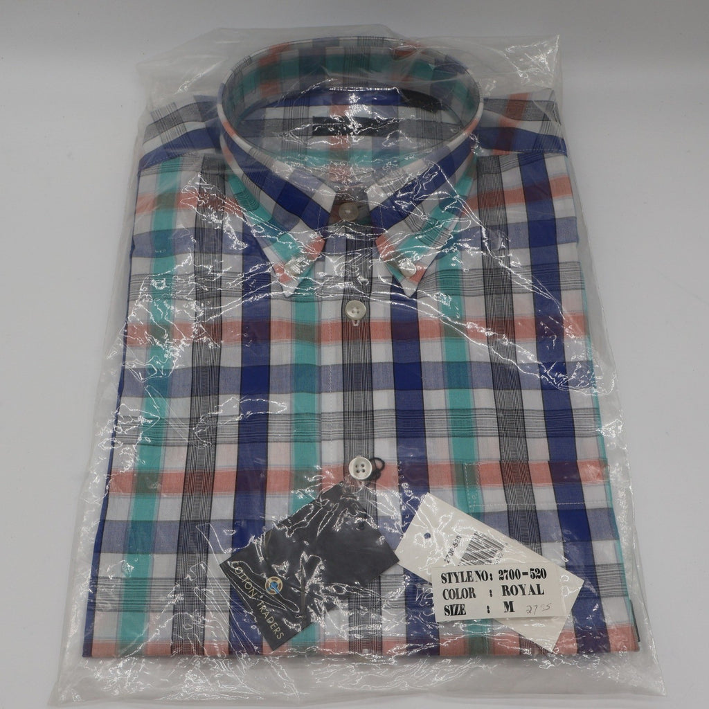 Cotton Traders Plaid Shirt Mens Medium Royal Blue Orange Check Button Down NWT - take2supply