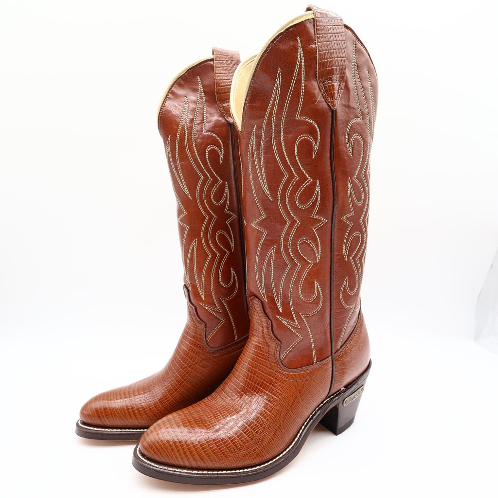 Laredo Vintage 90s Western Cowboy Boots Womens 6 B Brown Lizard Print NWT Box - take2supply