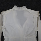 AGB Blouse Womens Small White Stretch Cotton Ruffle V-Neck Long Sleeve Button Up - take2supply