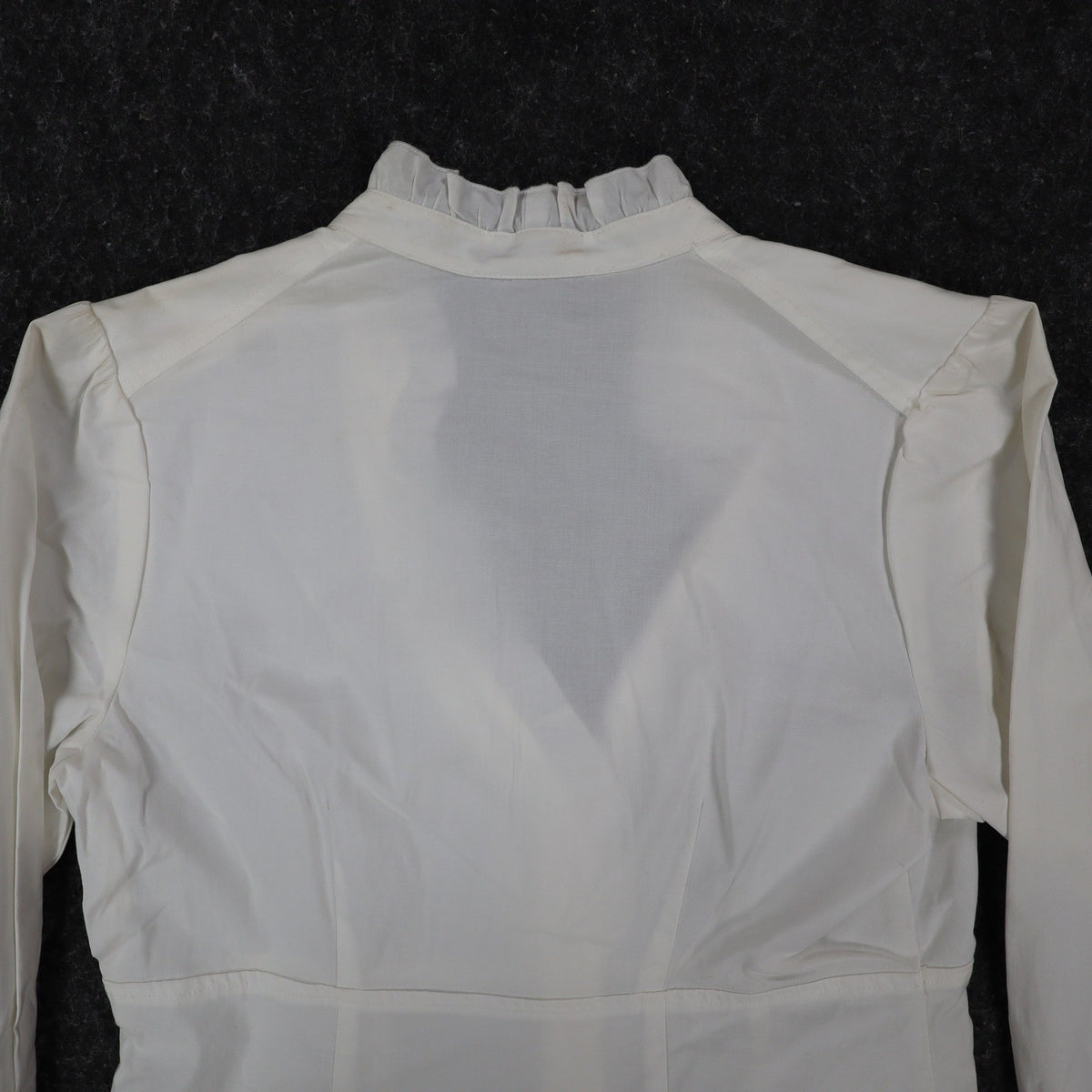 AGB Blouse Womens Small White Stretch Cotton Ruffle V-Neck Long Sleeve Button Up - take2supply