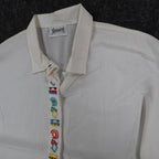 Xtrovert Blouse Womens 10 White Geometric Embroidered Short Sleeve USA NOS NWT - take2supply