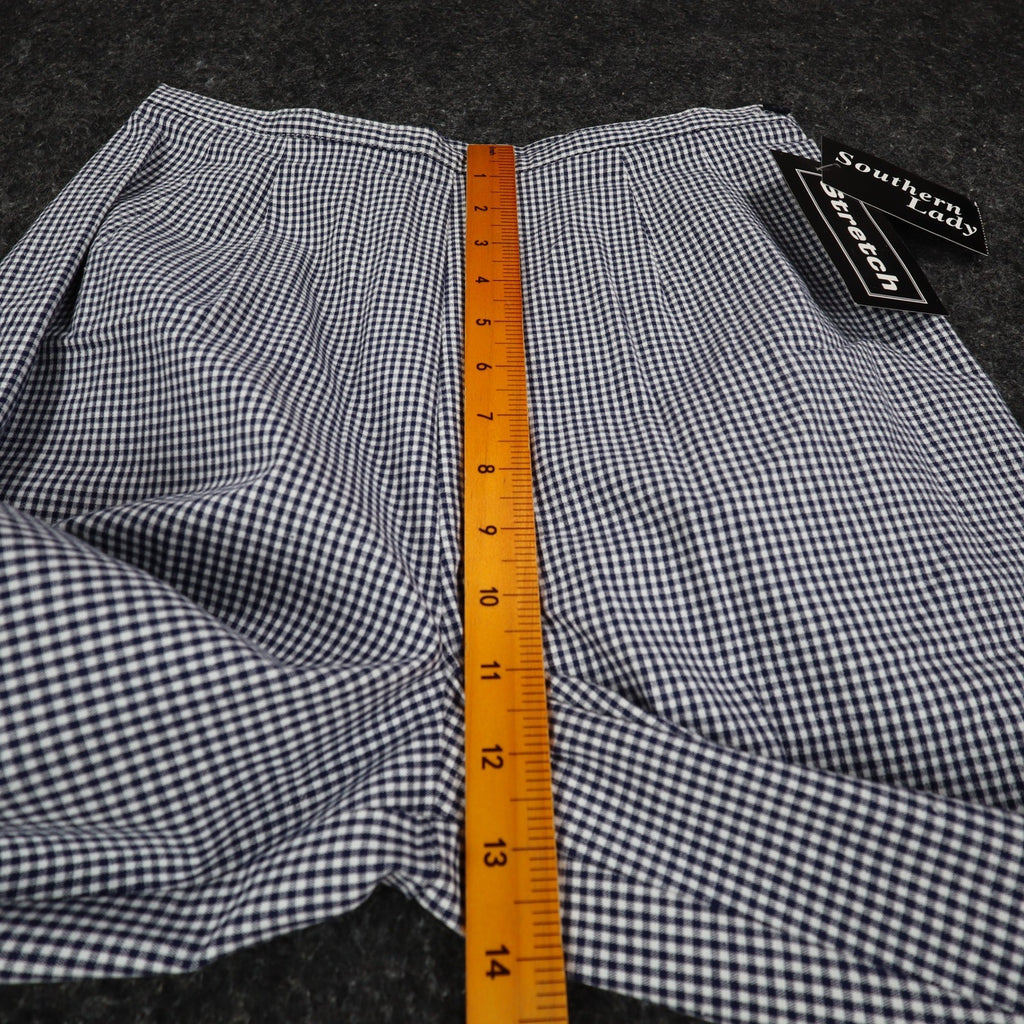 Southern Lady Gingham Pants Womens 8 Navy Blue White Check Stretch High Rise NEW - take2supply