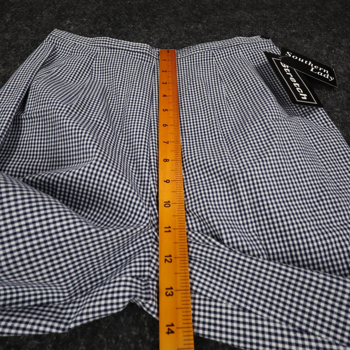Southern Lady Gingham Pants Womens 8 Navy Blue White Check Stretch High Rise NEW - take2supply