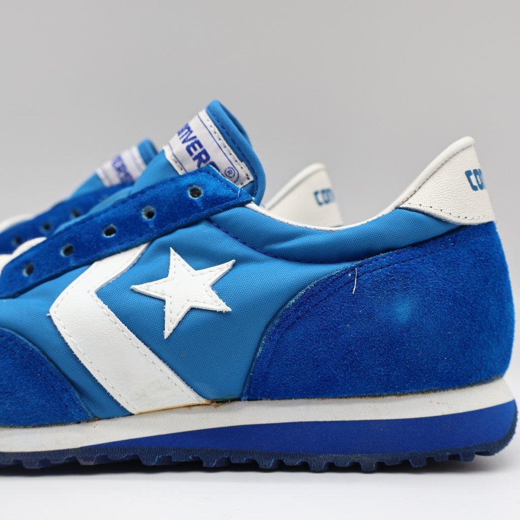 Converse Road Star Boys Size 3.5 Vintage 80s Blue White Nylon Suede Sneakers - take2supply