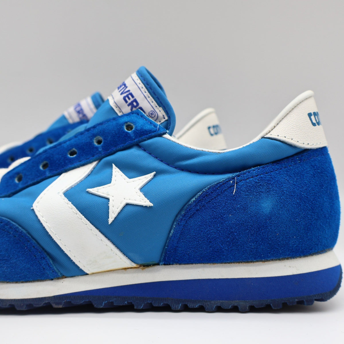 Converse Road Star Boys Size 3.5 Vintage 80s Blue White Nylon Suede Sneakers - take2supply