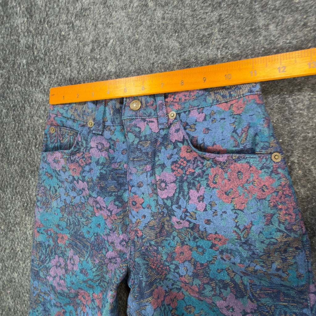 Lee Vintage 90s Floral Jeans Girls 12 Reg Blue USA Made NOS NWT 25 Waist - take2supply
