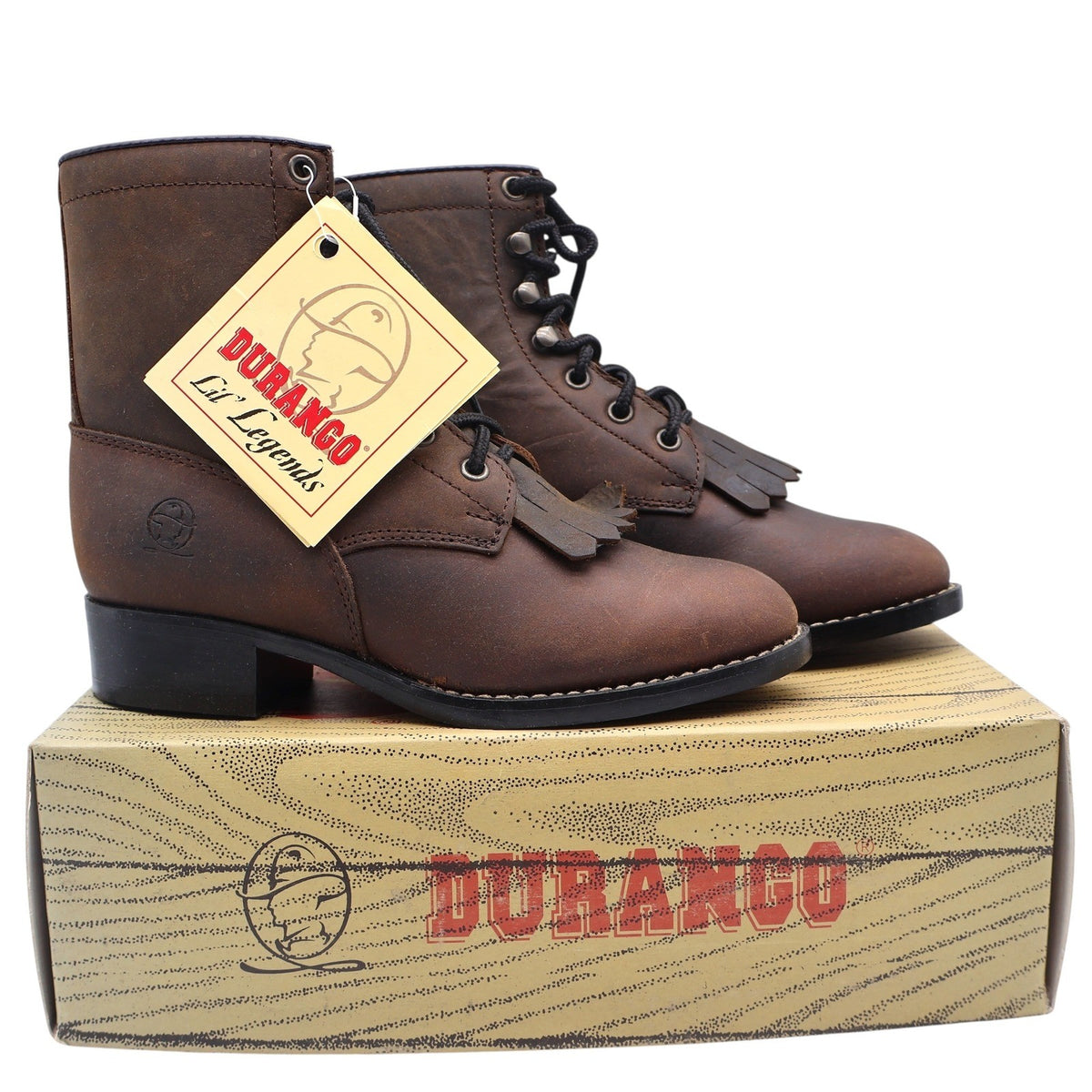 Durango Lil Legends Kids 13.5 Tan Leather Lace Roper Boots Vintage Deadstock NWT - take2supply