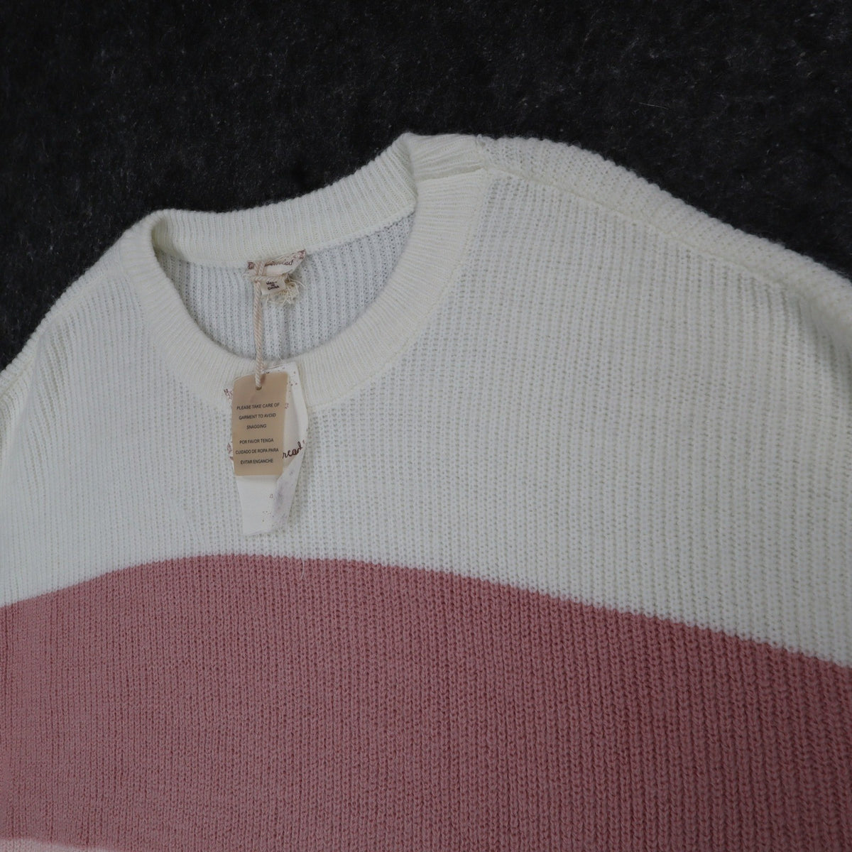 Hem & Thread Colorblock Striped Sweater Women Medium Pink Brown White Black Knit - take2supply