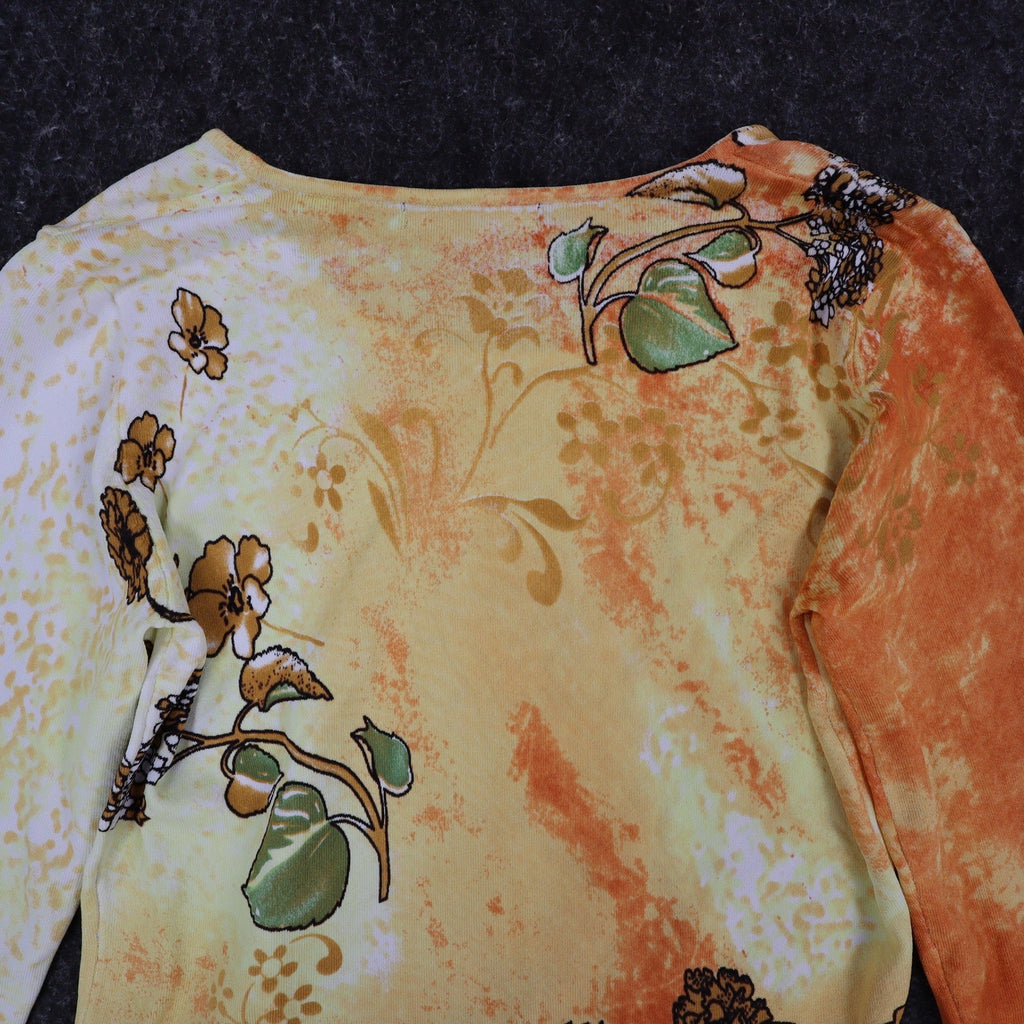 Pierri New York Top Womens Small Y2K Yellow Orange Beaded Floral Sequin A9067 - take2supply