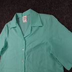 Fran Keene Vintage 70s Blouse Womens 10 Aqua Mint Green Short Sleeve Button Up - take2supply
