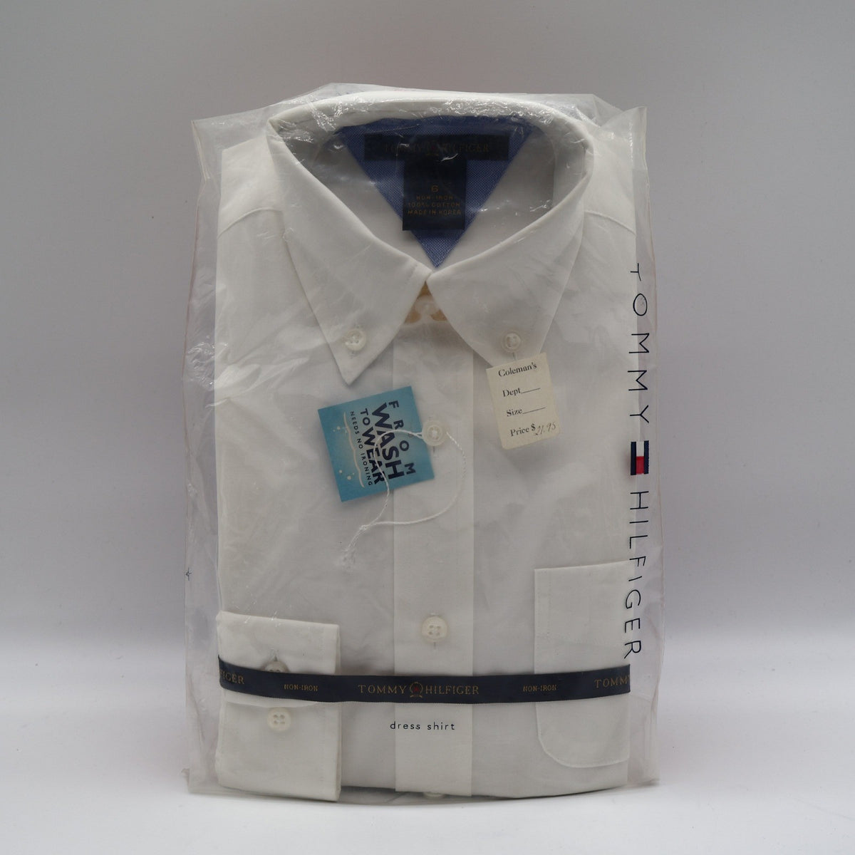 Tommy Hilfiger Shirt Boys 6 White Non Iron Cotton Long Sleeve Crest Cuff NWT - take2supply