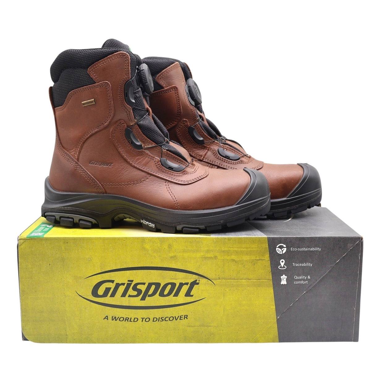 Grisport Boa Constructor Work Boots Mens 8.5 Brown Leather Waterproof Safety Toe - take2supply