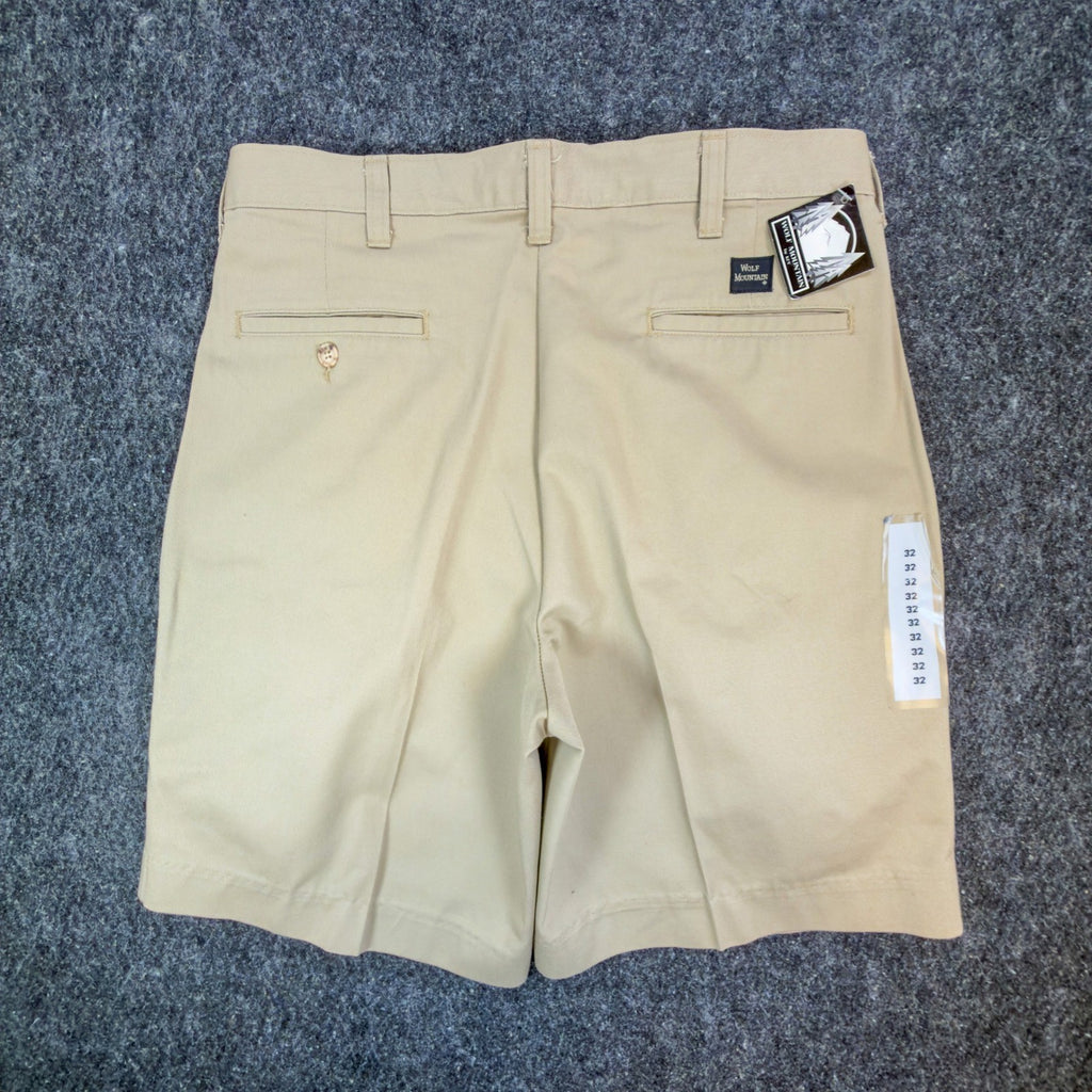 Wolf Mountain Key Shorts Mens 32 Tan Khaki 100% Cotton Pleated Vintage USA NWT - take2supply
