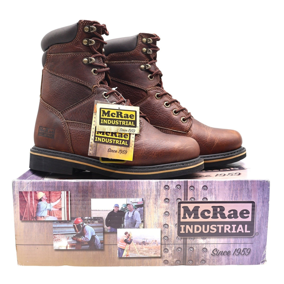 McRae Industrial Work Boots Mens 9 Brown Leather 8in NST Lace Up EH MR88122 - take2supply