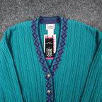 Cricket Lane Cardigan Women Medium Petite Vintage 90s Teal Acrylic Knit NWT USA - take2supply