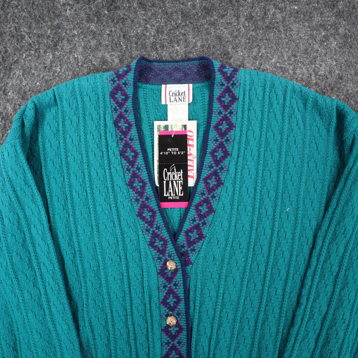 Cricket Lane Cardigan Women Medium Petite Vintage 90s Teal Acrylic Knit NWT USA - take2supply