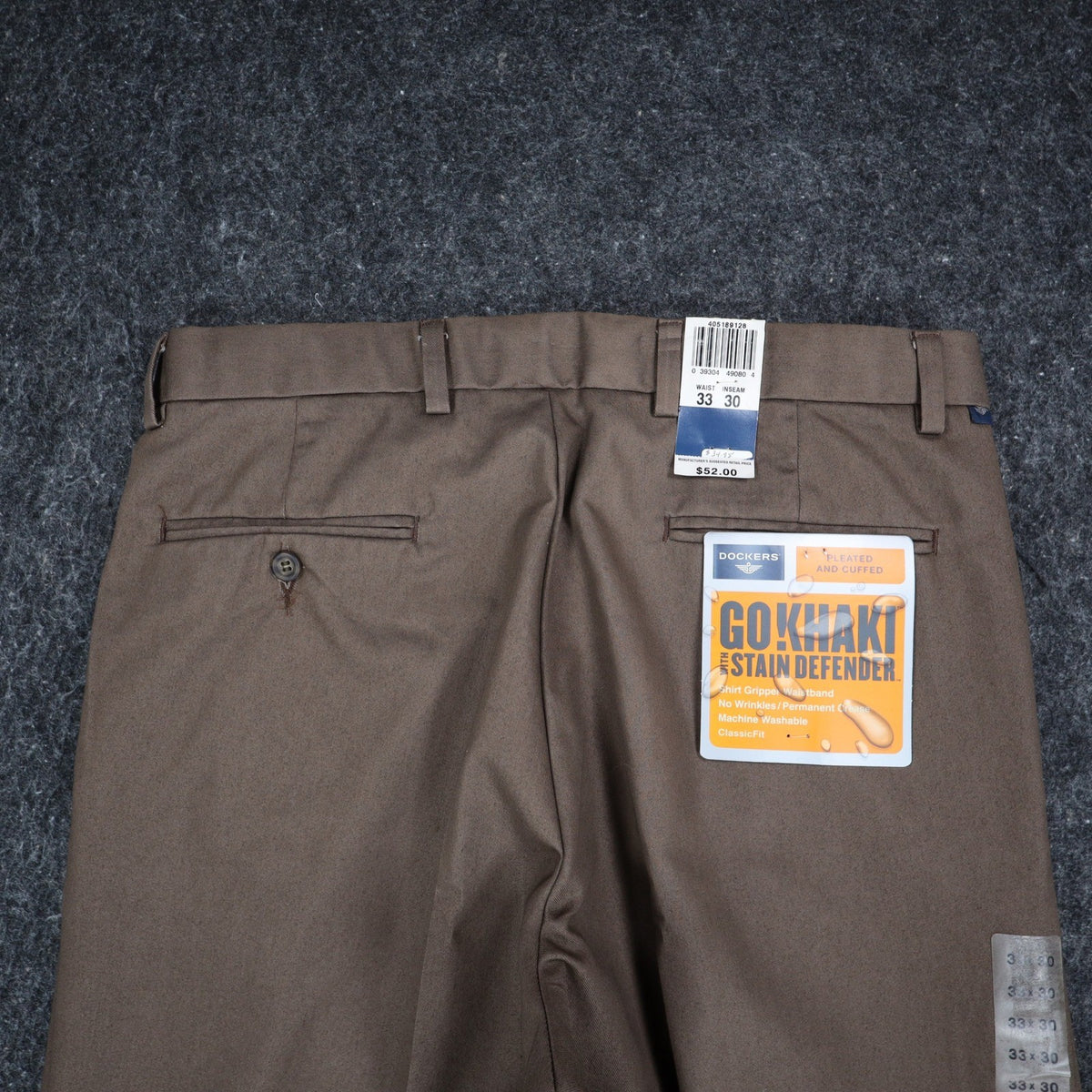 Dockers Khaki Pants Mens 33x30 Brown Pleated Cuffed Stain Defender Classic Fit - take2supply