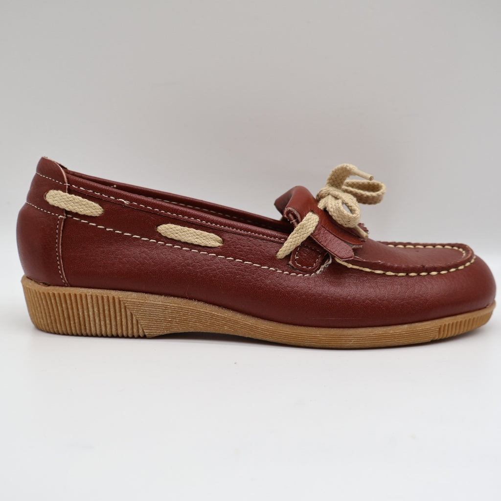 Dashers Kiltie Loafers Kids Size 3 C Vintage Burgundy Leather Shoes Deadstock - take2supply