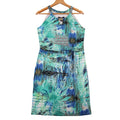 Dusak Designs Halter Dress Medium Teal Blue Abstract Print Keyhole Sheath Canada - take2supply