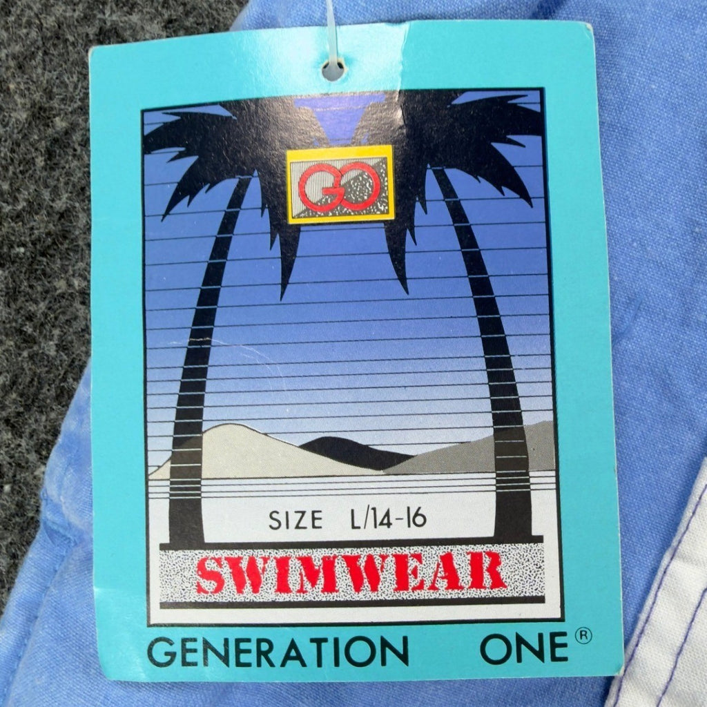 Generation One Vintage 90s Swim Trunks Boys L 14-16 Blue Cotton NWT - take2supply