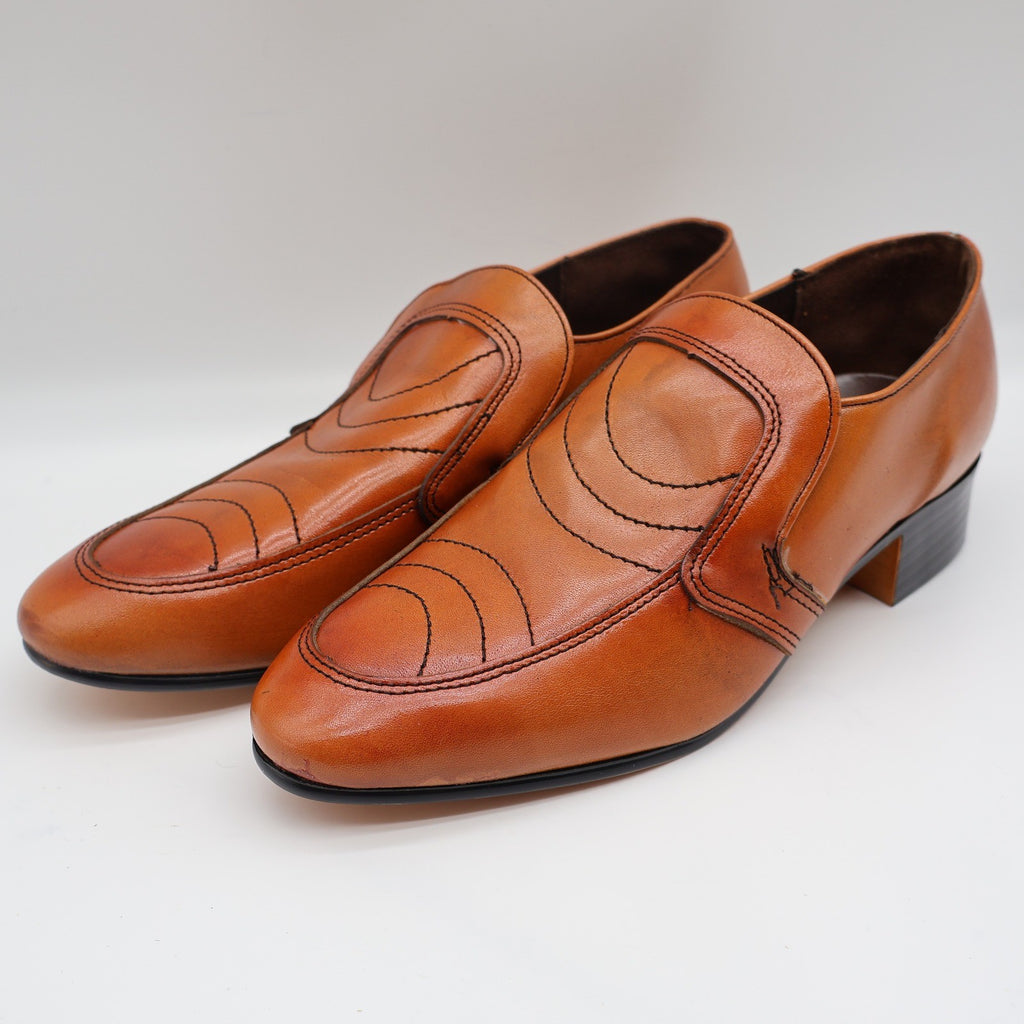 James Pepper Loafers Mens 7 D Vintage 70s Cognac Leather Deadstock USA 44041 - take2supply