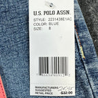 US Polo Assn Y2K Flare Jeans Girls 8 Blue Denim Stretch Belted NWT - take2supply