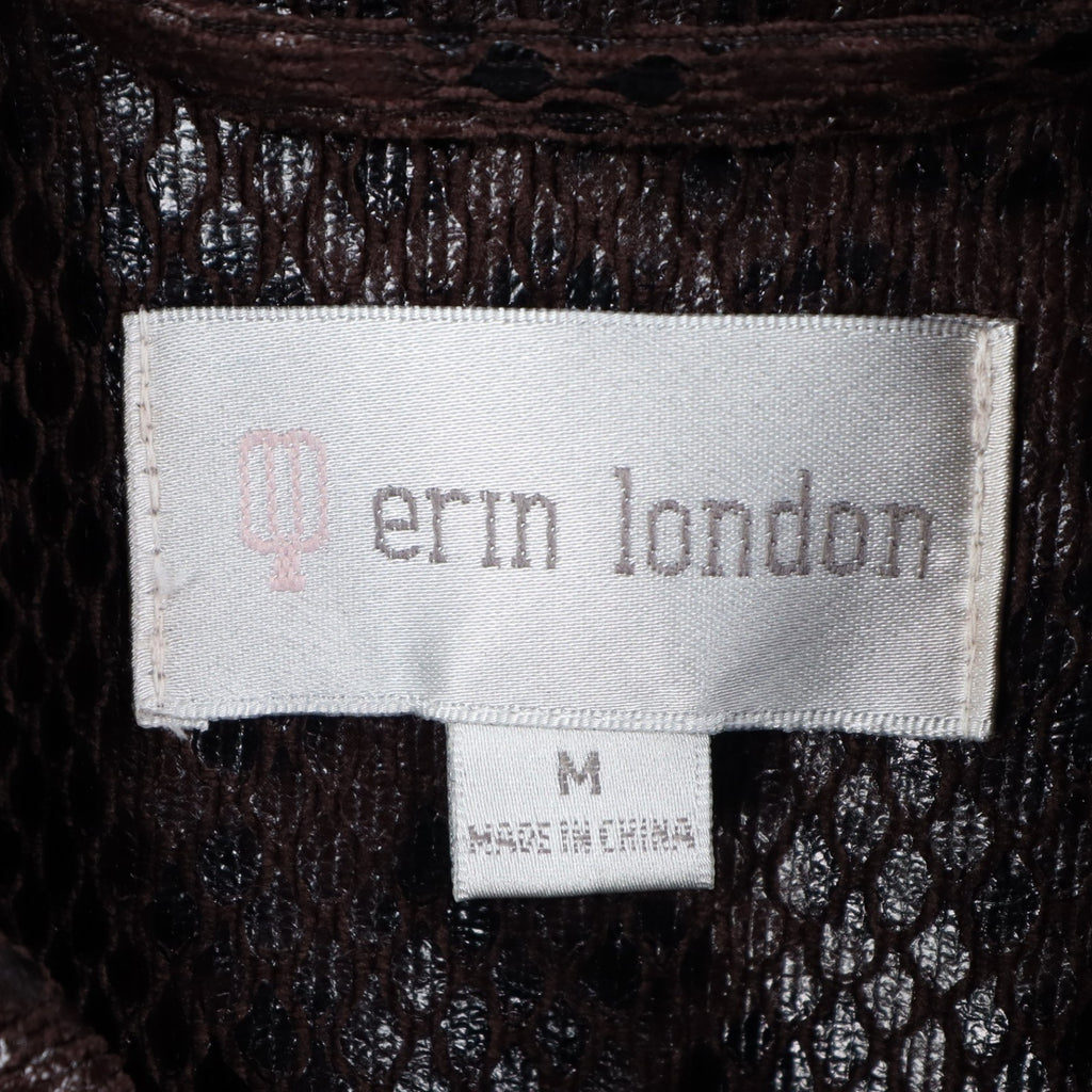 Erin London Snakeskin Print Belted Jacket Womens Size M Brown Faux Leather Zip - take2supply