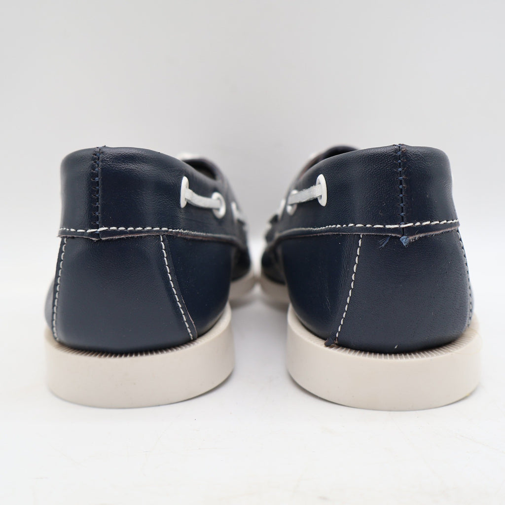 Webbs Boat Shoes Kids Size 2 C Vintage 80s Navy Leather Made in USA Deadstock - take2supply