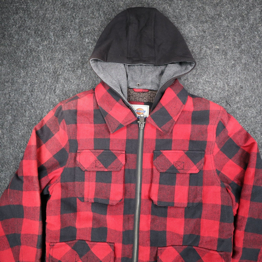 Dickies Rancher Jacket Mens Medium Red Black Buffalo Plaid Detachable Hood NWT - take2supply