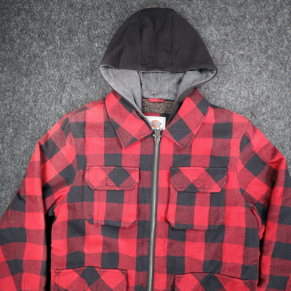 Dickies Rancher Jacket Mens Medium Red Black Buffalo Plaid Detachable Hood NWT - take2supply